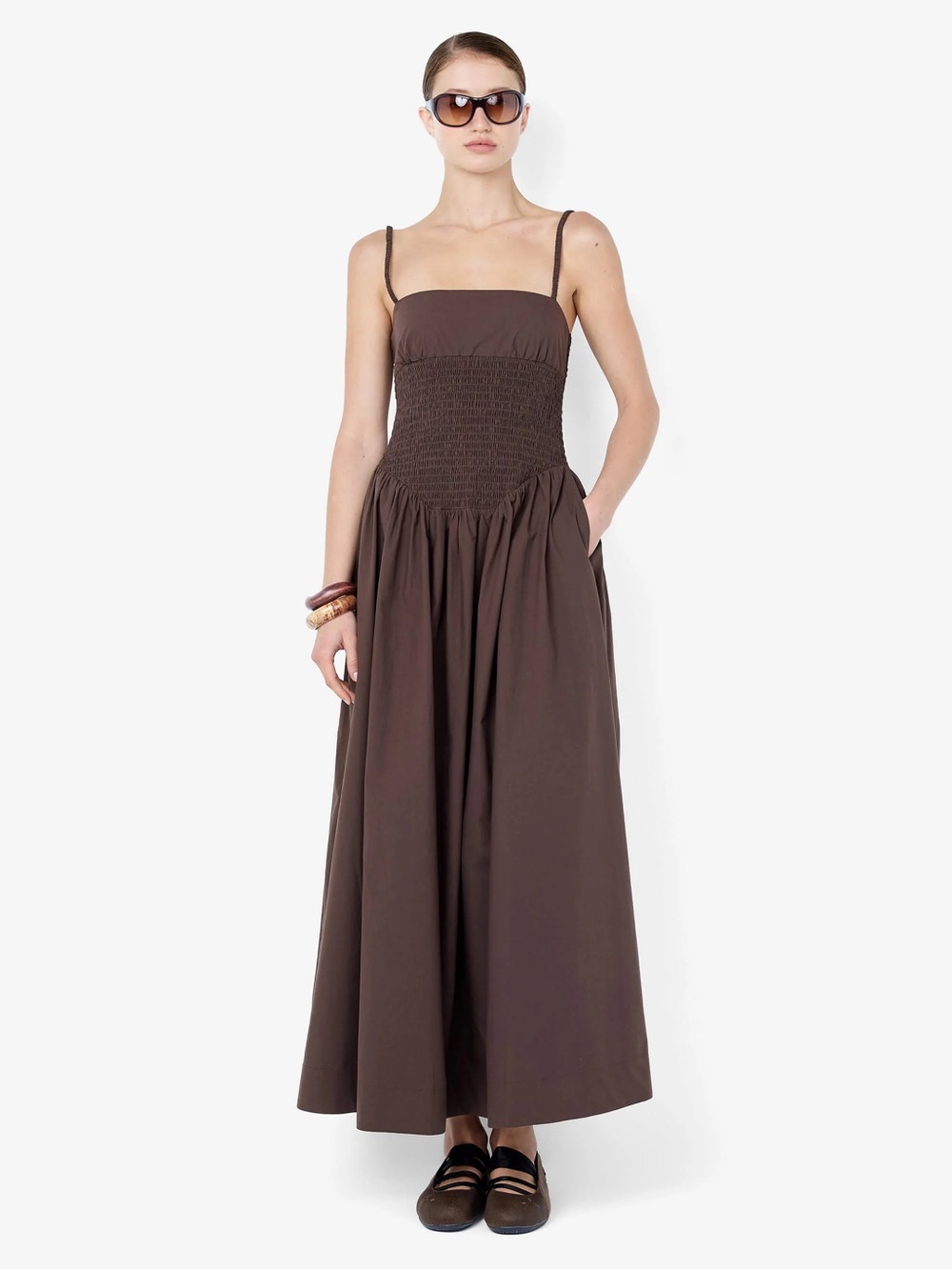 Bec + Bridge Marceline Smocked Brown Maxi Dress with Elastic Straps
